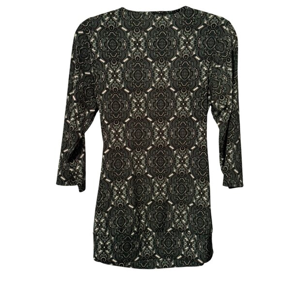 Maurices Womens V-Neck Wrap Blouse Size L 3/4 Sleeve Green Paisley Top - Picture 8 of 12